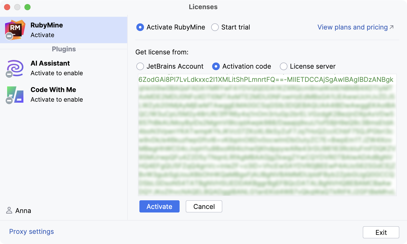 Activate RubyMine license with an activation code Activate RubyMine license with an activation code