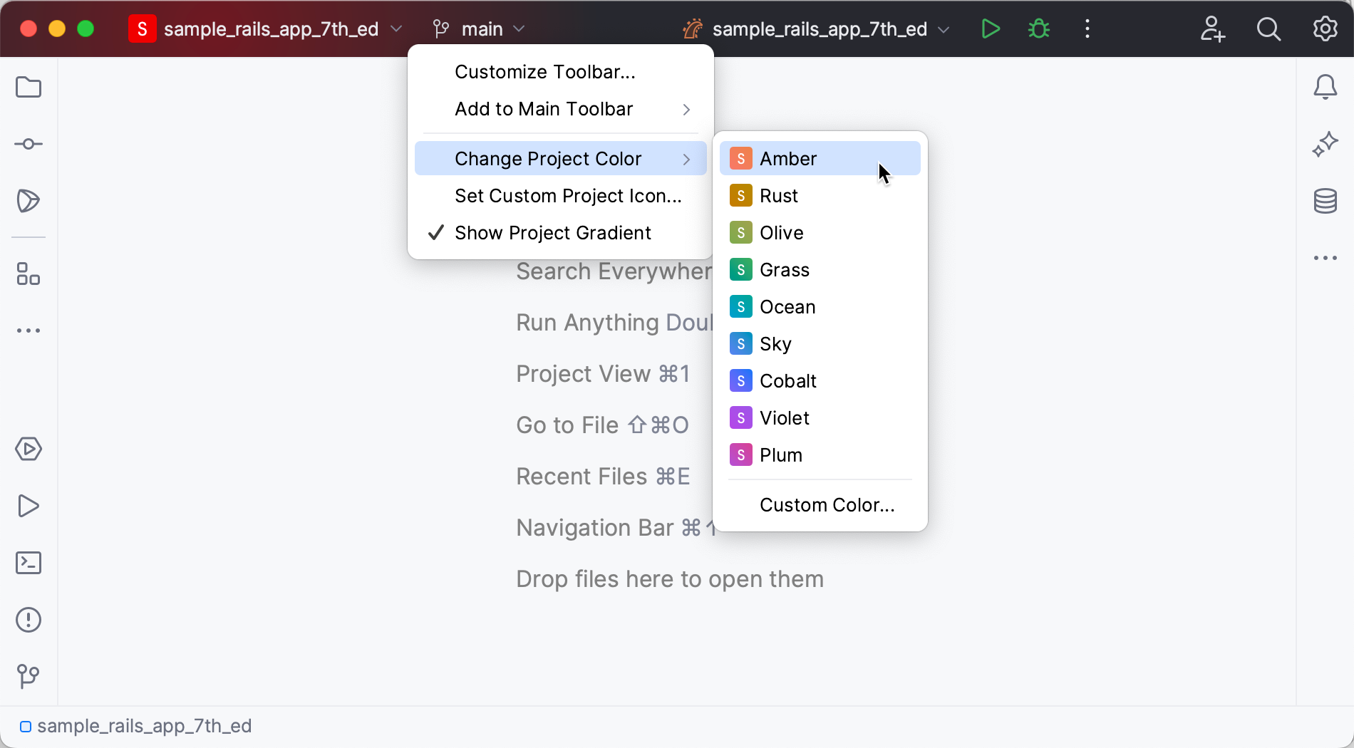 Configuring the main toolbar color Configuring the main toolbar color