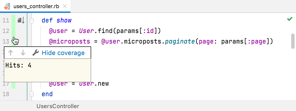 Coverage settings in the editor Coverage settings in the editor