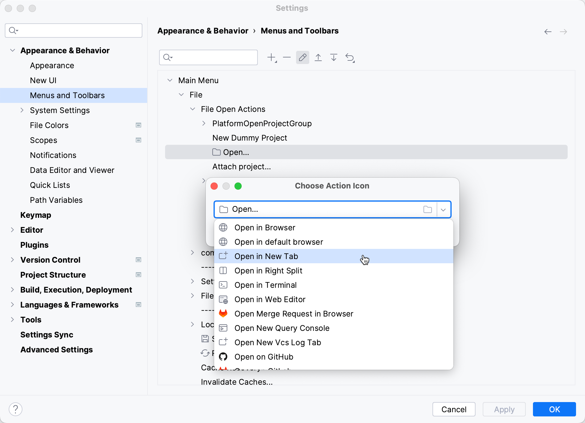 Selecting icon from the list Selecting icon from the list