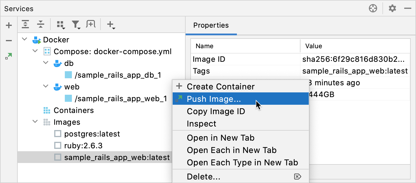 The Push Image context menu item The Push Image context menu item
