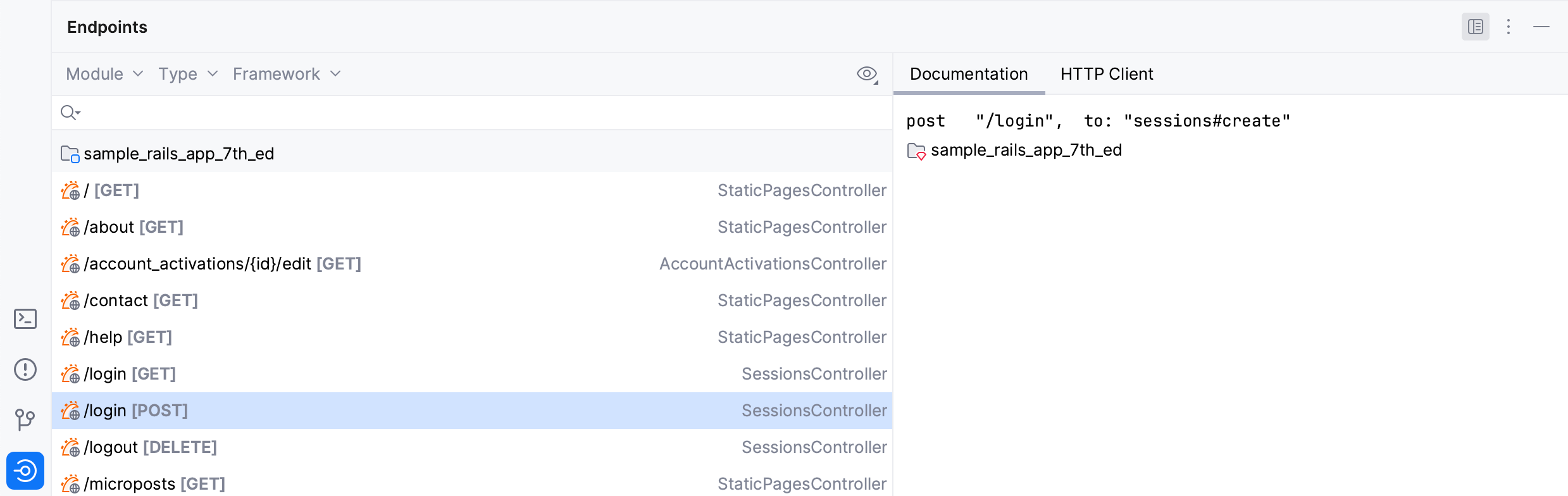 Endpoints tool window Endpoints tool window