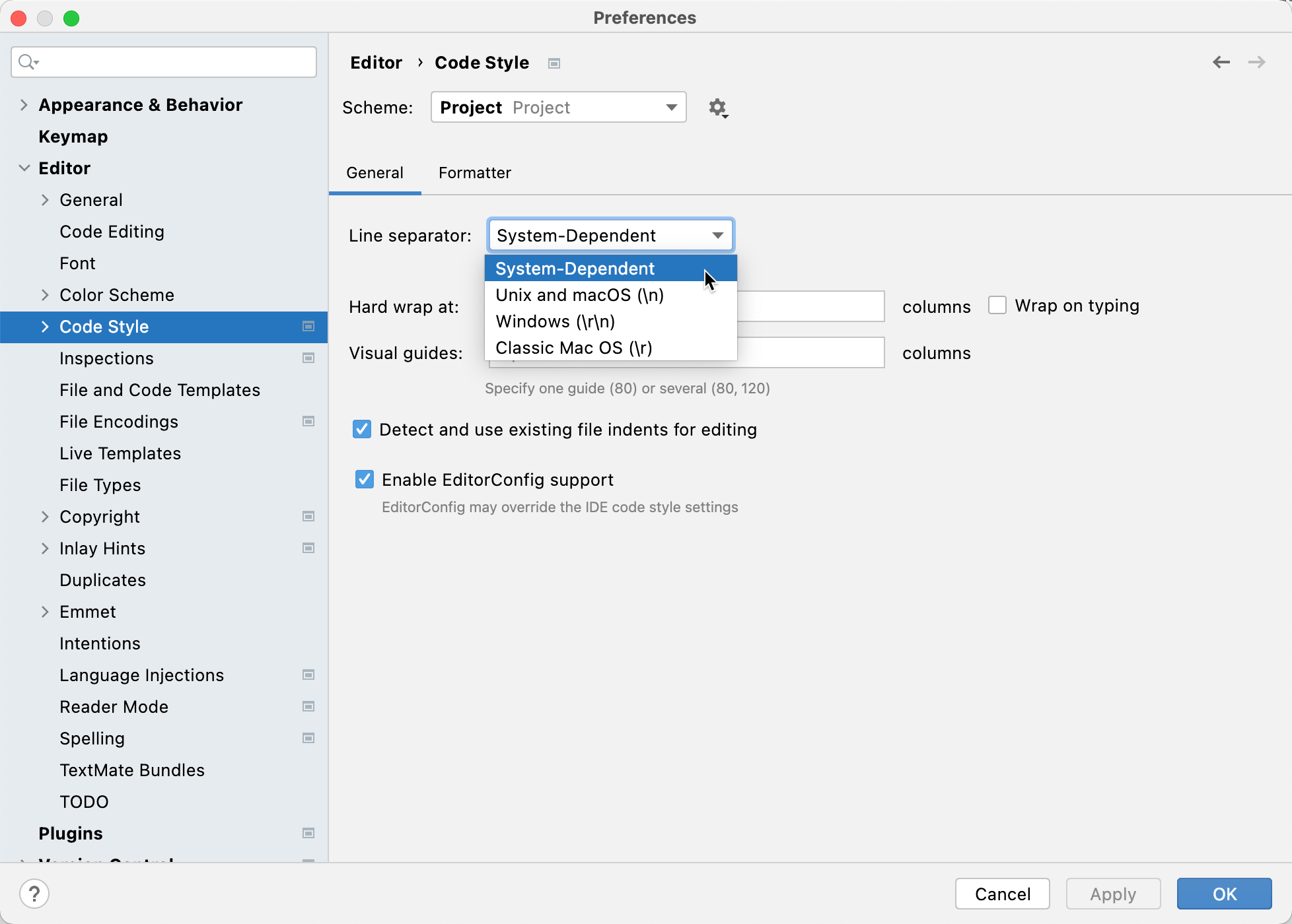 Line Separator for new files Line Separator for new files
