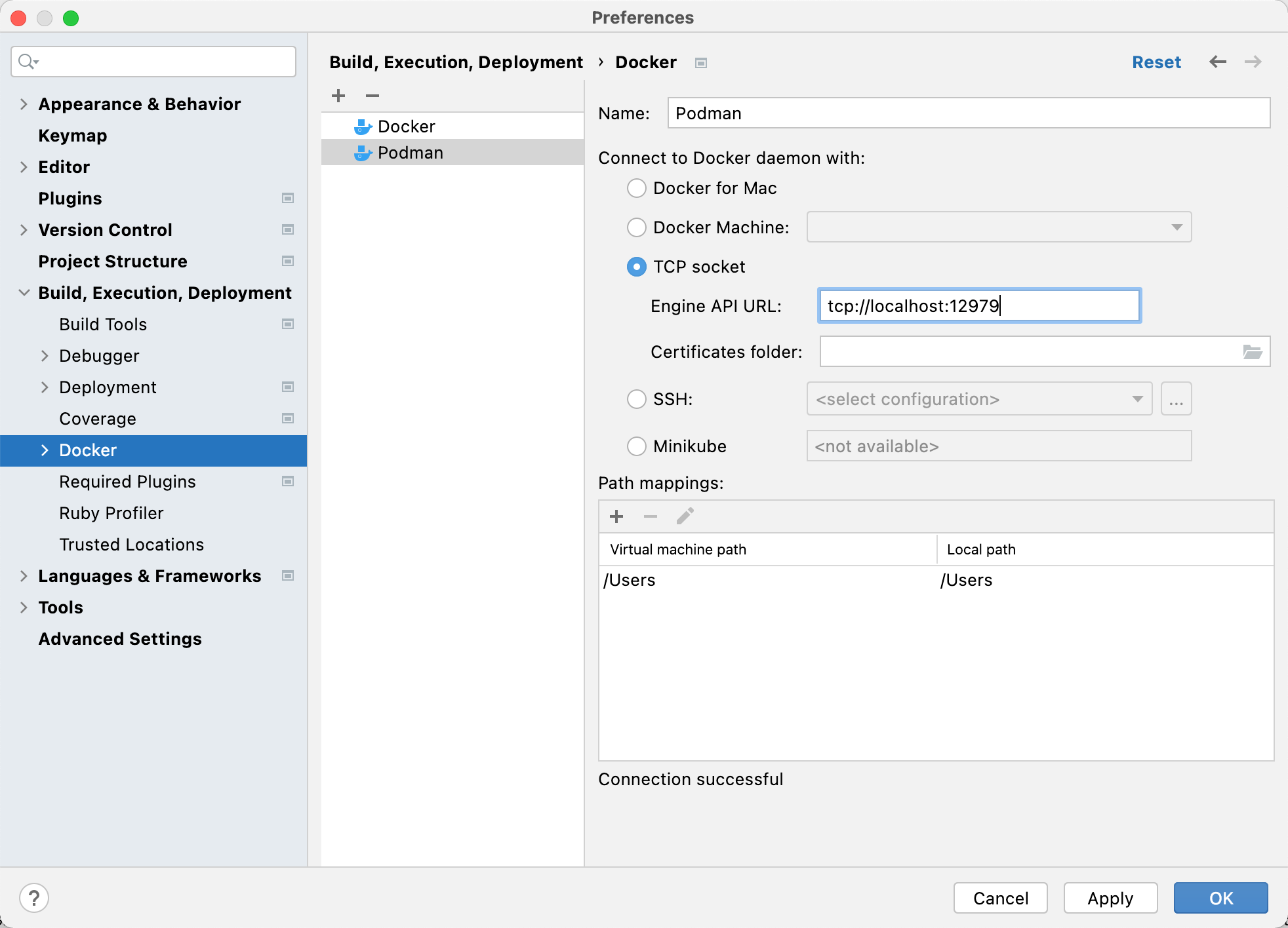 Docker connection for Podman API service Docker connection for Podman API service