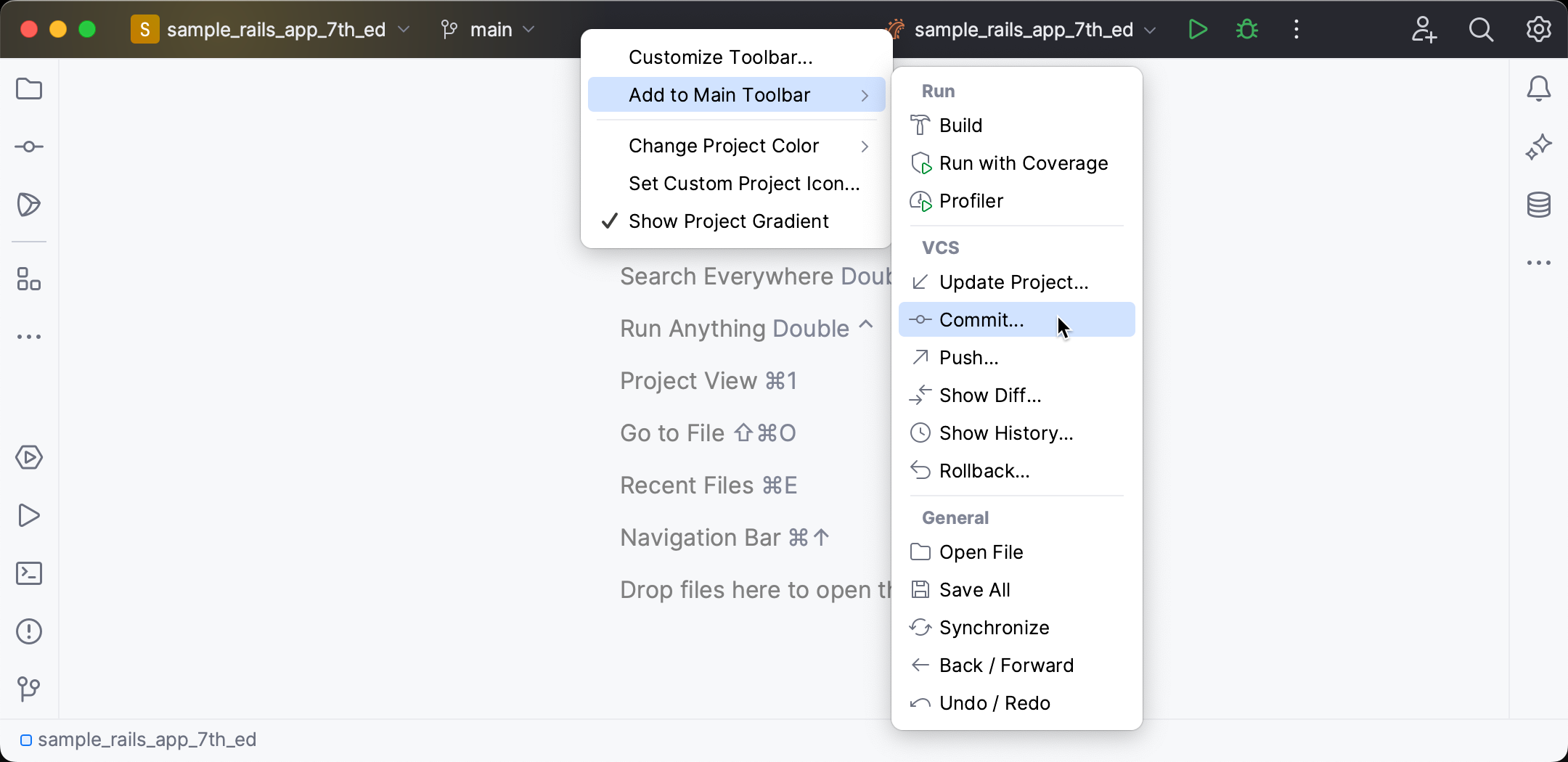 Adding actions to main toolbar Adding actions to main toolbar