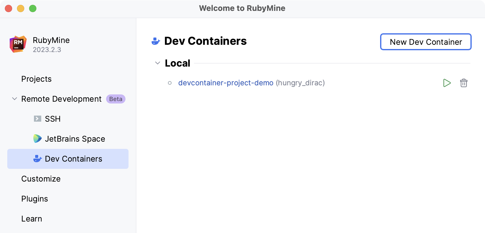 Recent Dev containers Recent Dev containers