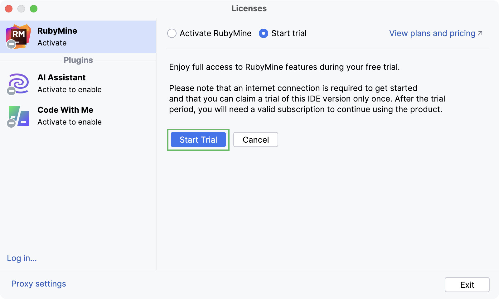 The Licenses dialog The Licenses dialog