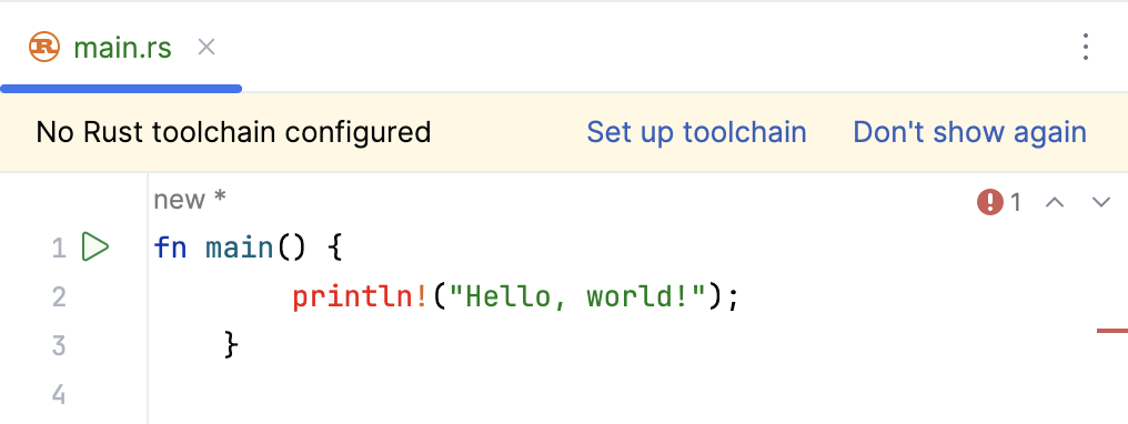 No Rust toolchain configured notification