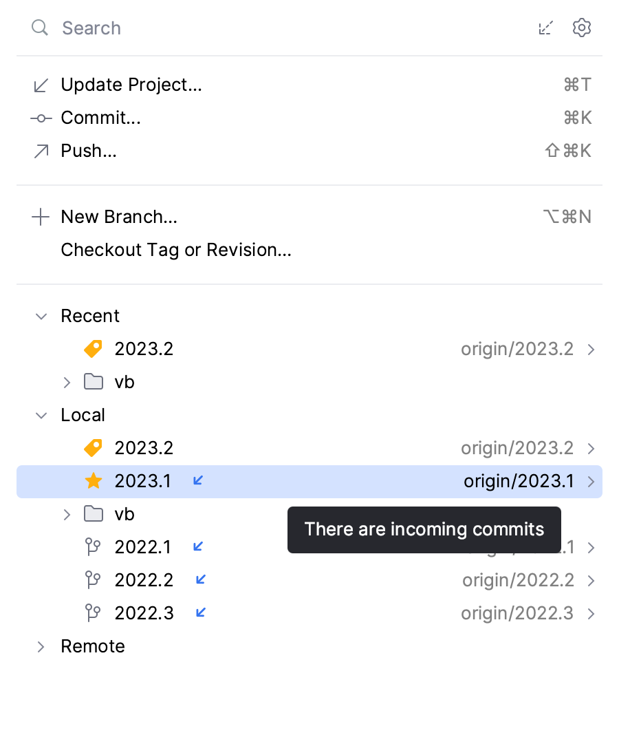 Incoming commits indicator