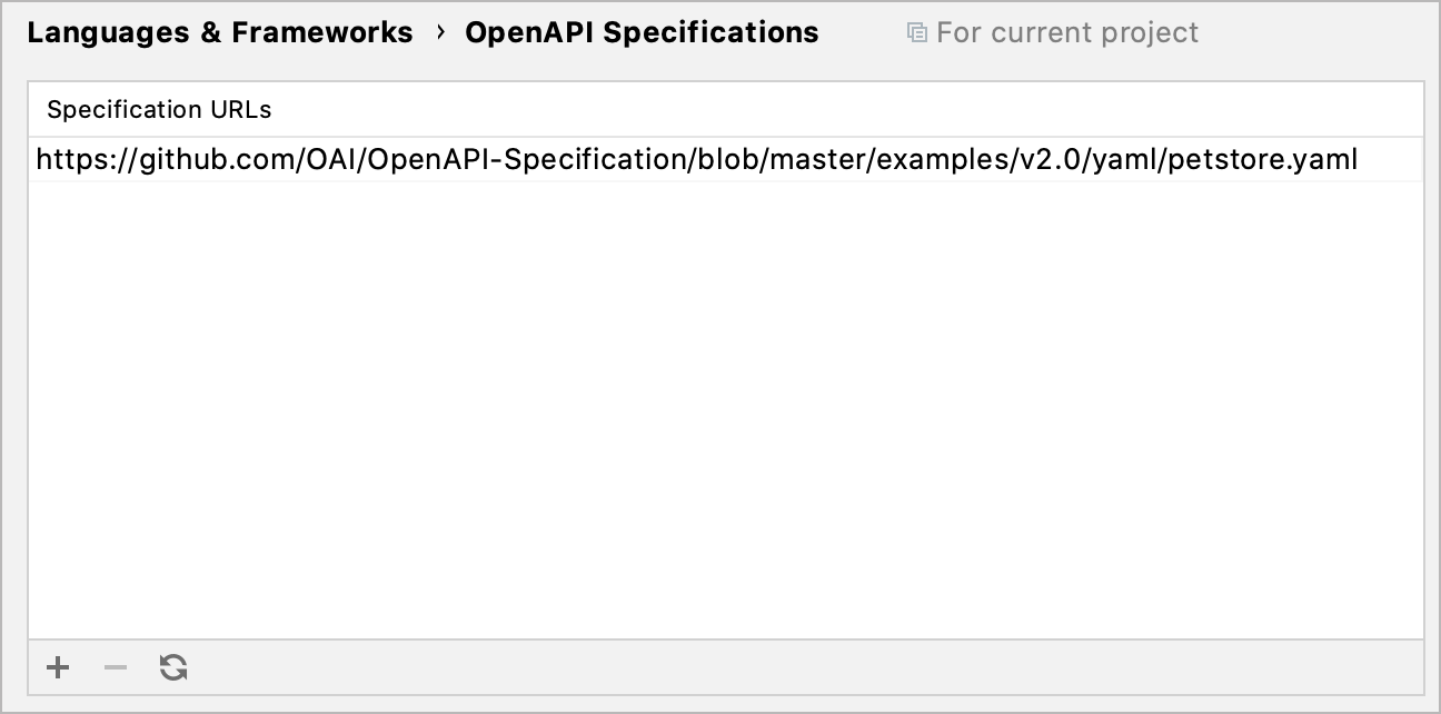 The OpenAPI Specification settings The OpenAPI Specification settings