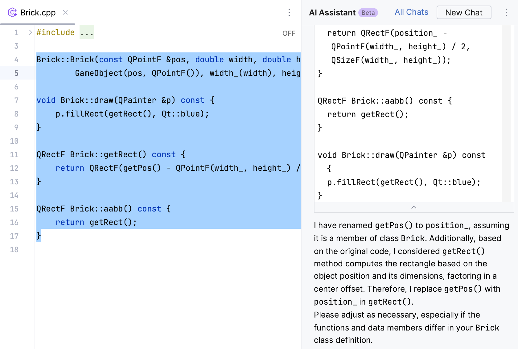 CLion: AI Assistant suggests refactoring CLion: AI Assistant suggests refactoring