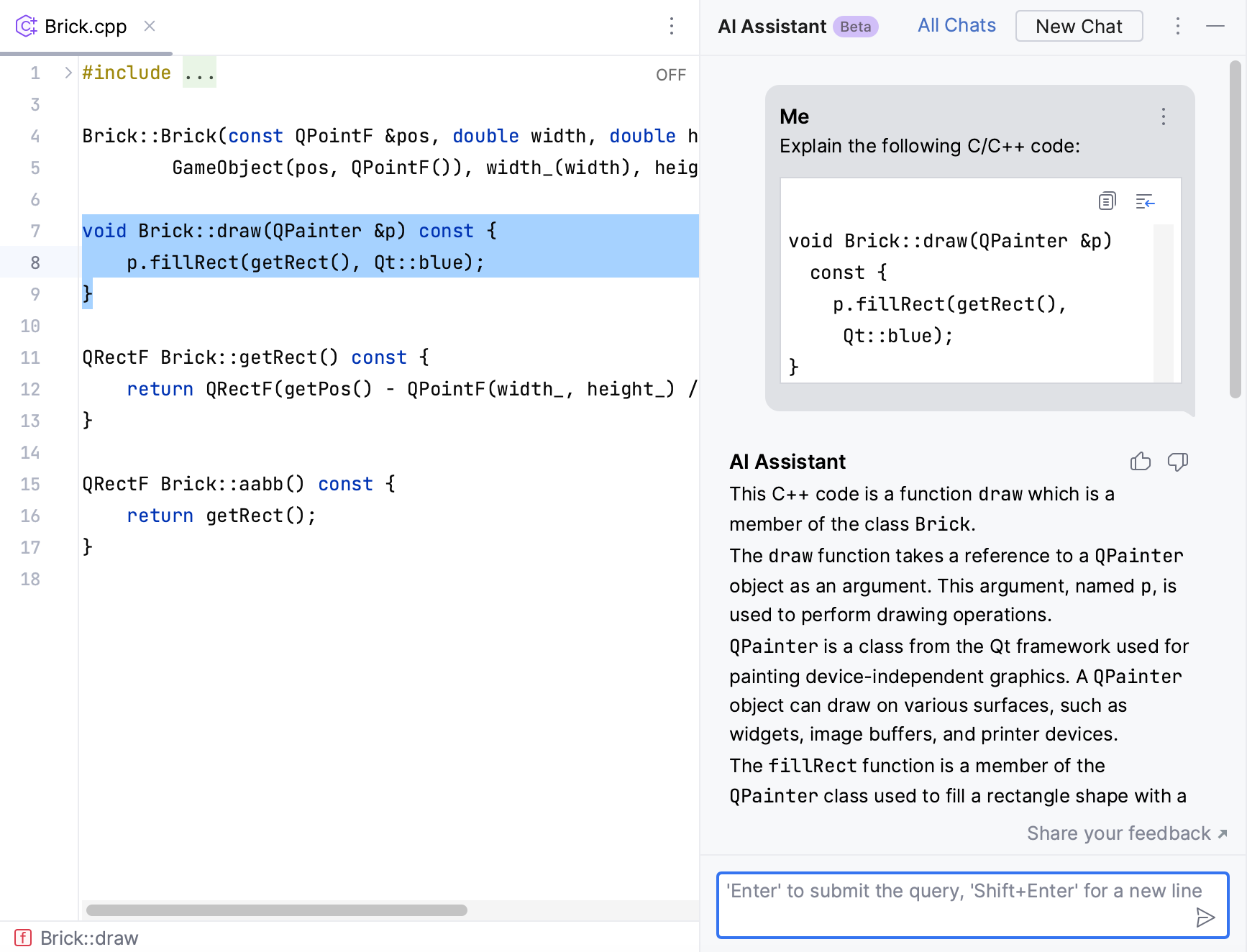 CLion AI Assistant explains code CLion AI Assistant explains code