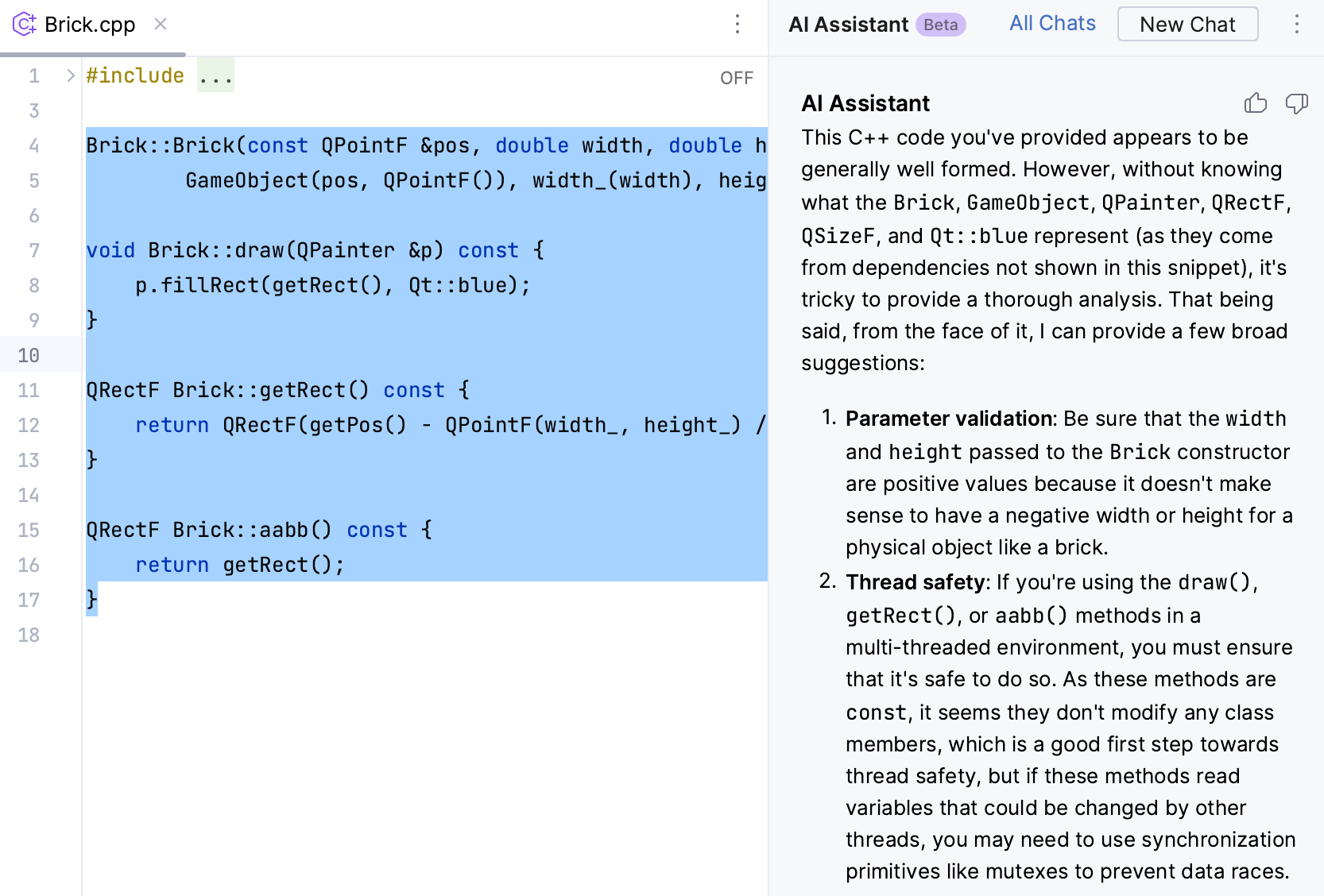CLion: AI Assistant finds potential problems in the selected code CLion: AI Assistant finds potential problems in the selected code