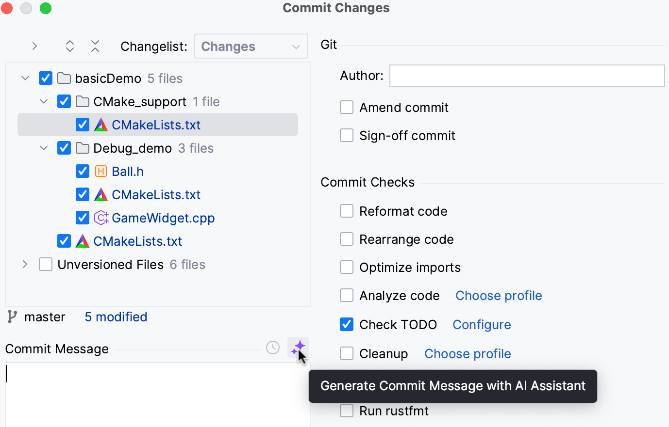 CLion: AI Assistant generates commit messages CLion: AI Assistant generates commit messages