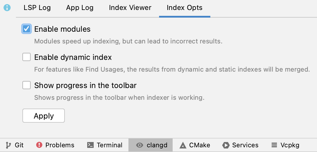 Clangd indexer settings Clangd indexer settings