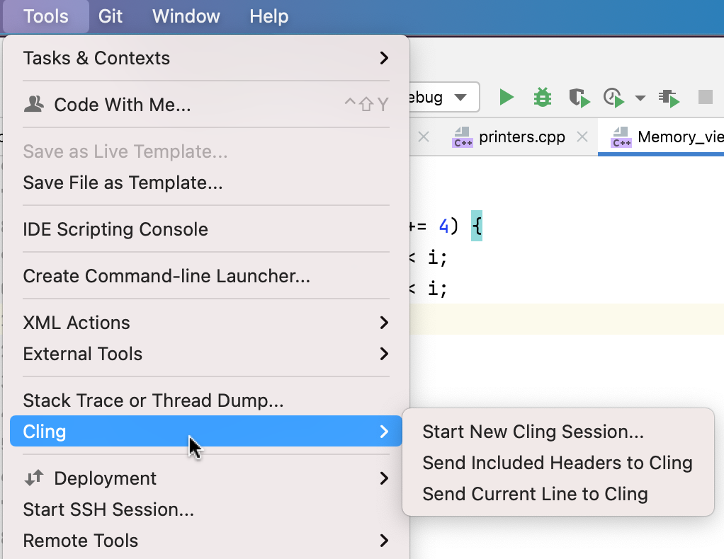 Cling actions menu Cling actions menu