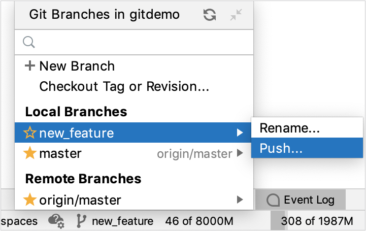 Pushing a Git branch Pushing a Git branch