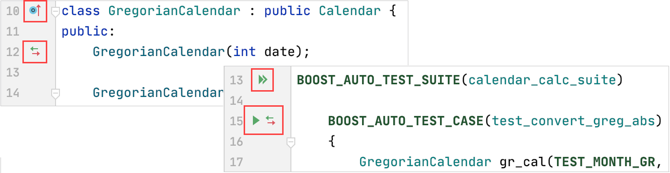 Gutter icons in the editor Gutter icons in the editor