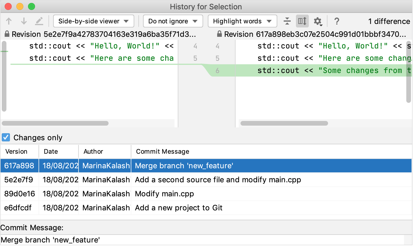 Git history for selection Git history for selection