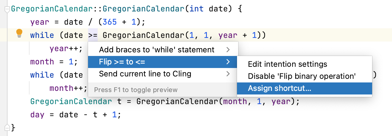 Assigning keyboard shortcut to intention action Assigning keyboard shortcut to intention action