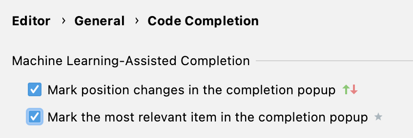 ML completion markers settings ML completion markers settings