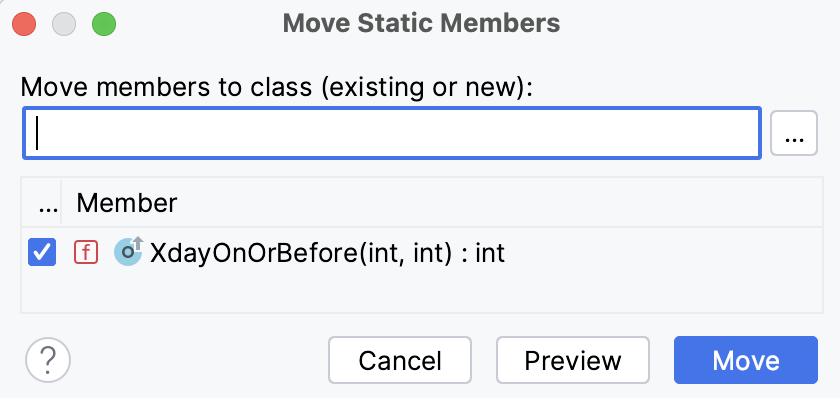 the Move Static Members dialog the Move Static Members dialog