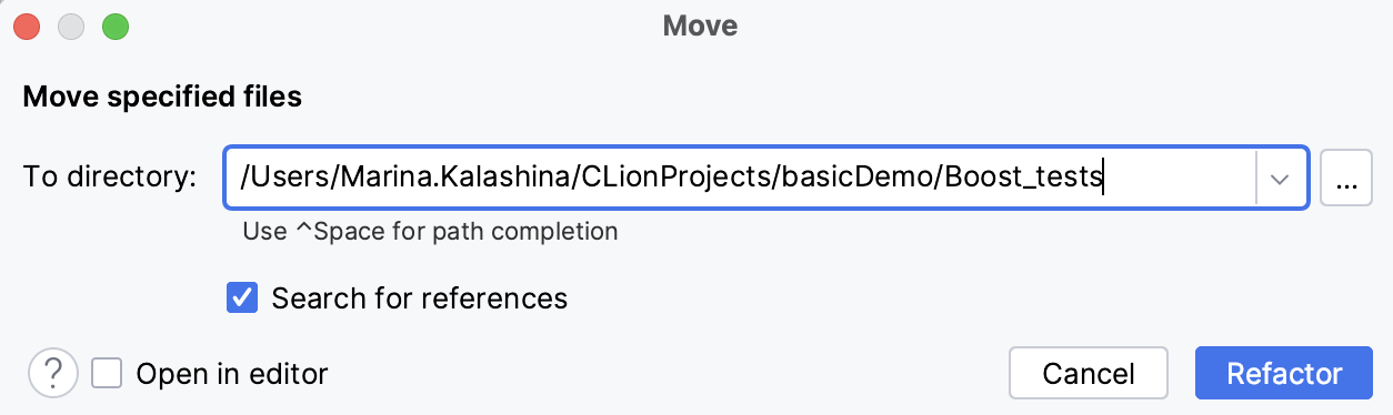 The Move dialog The Move dialog