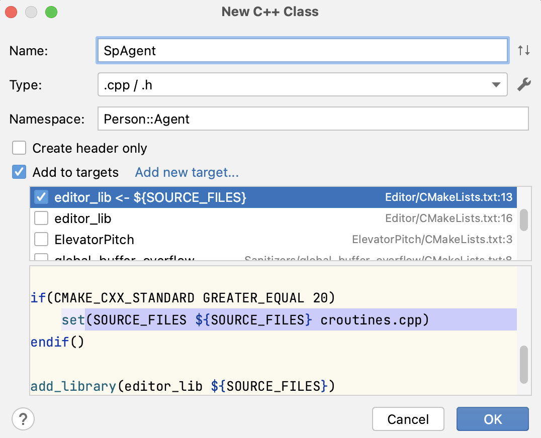 New C++ class dialog New C++ class dialog