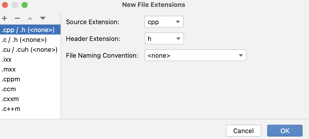 File extensions settings File extensions settings