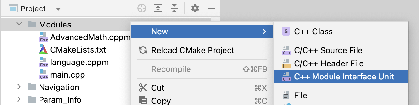 New module menu New module menu