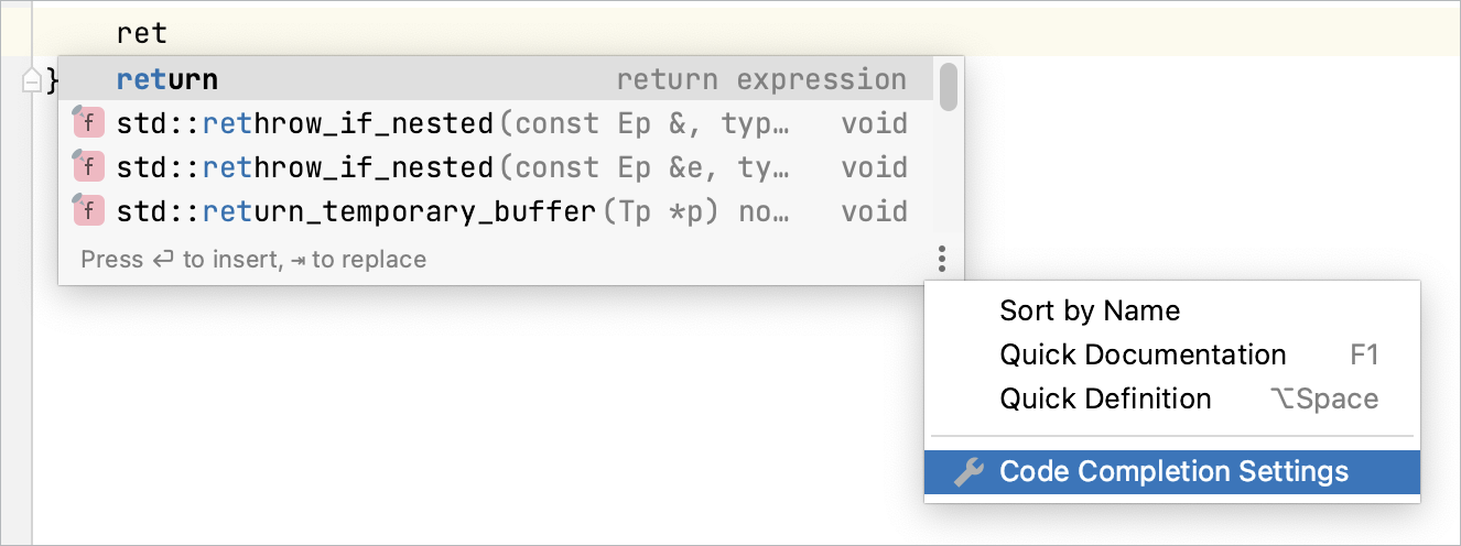 Opening completion settings Opening completion settings
