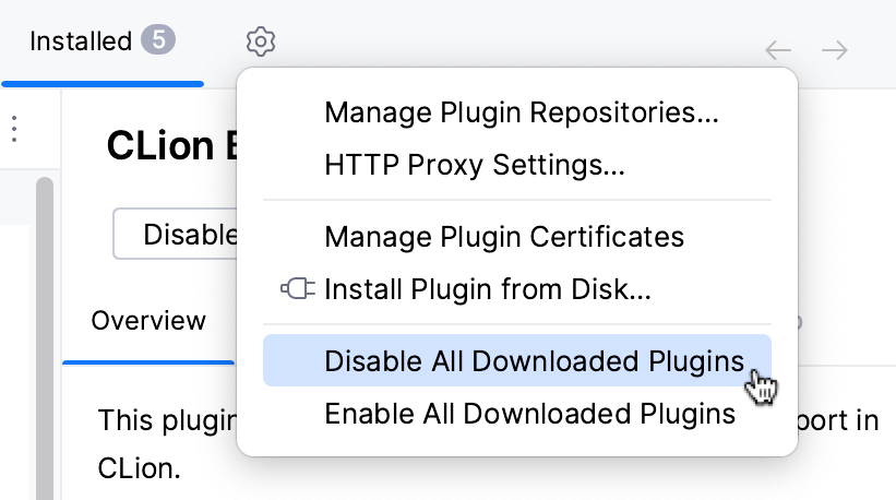 Disable all downloaded plugins Disable all downloaded plugins