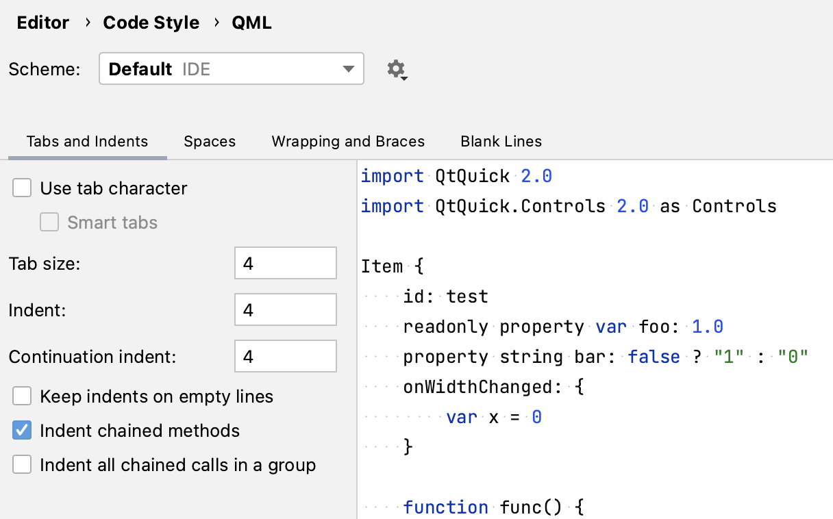 Code style settings for QML Code style settings for QML