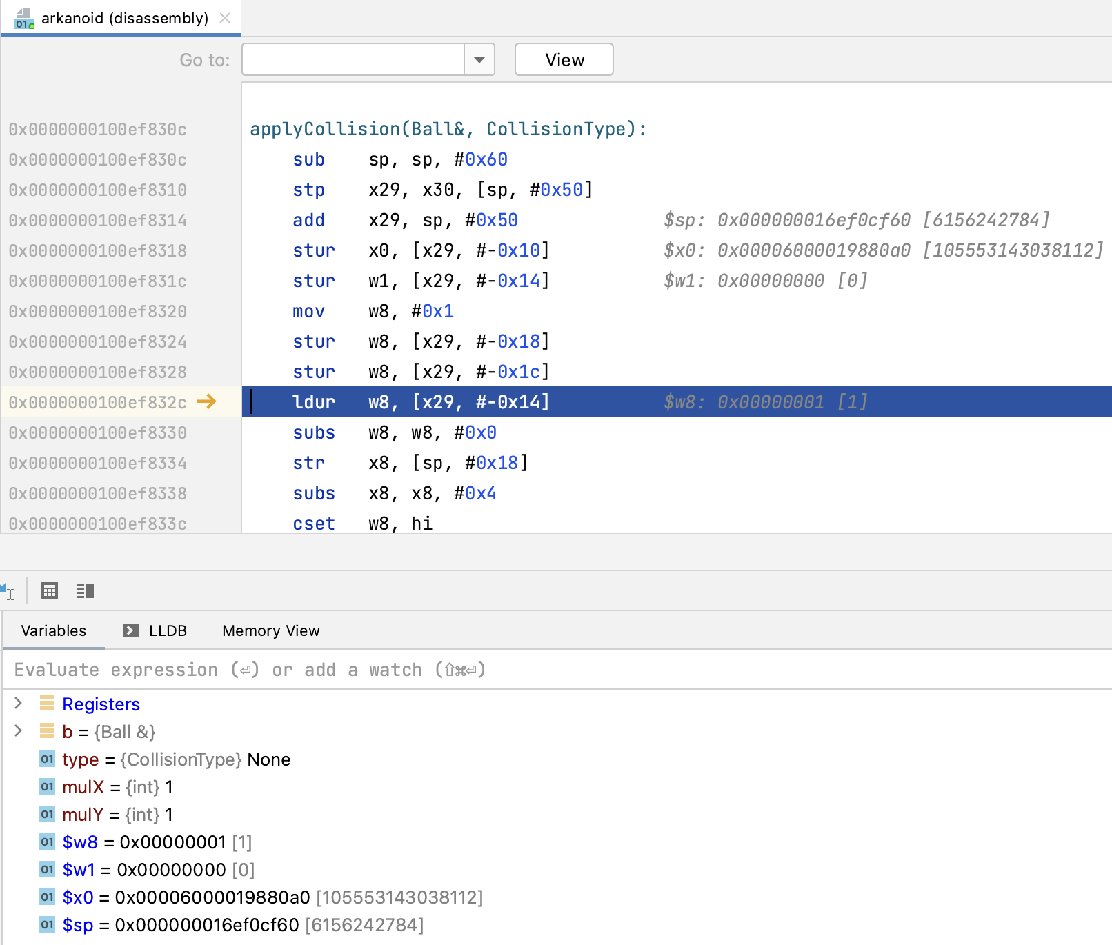 Registers node added in disassembly view Registers node added in disassembly view