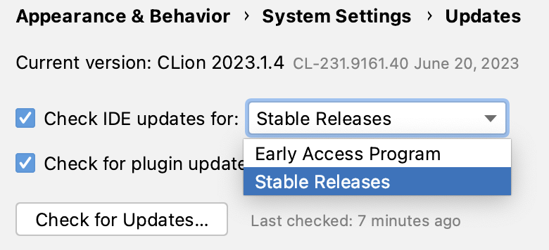 Selecting the update channel Selecting the update channel