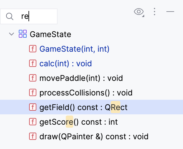 Speed Search in a tool window Speed Search in a tool window