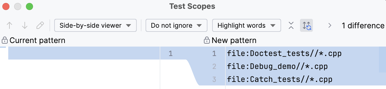 Test file patterns diff viewer Test file patterns diff viewer