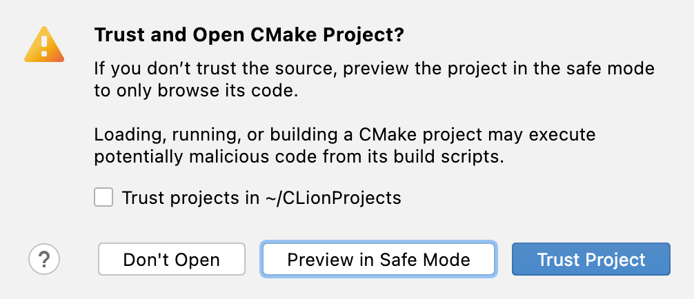 Trust Project dialog Trust Project dialog