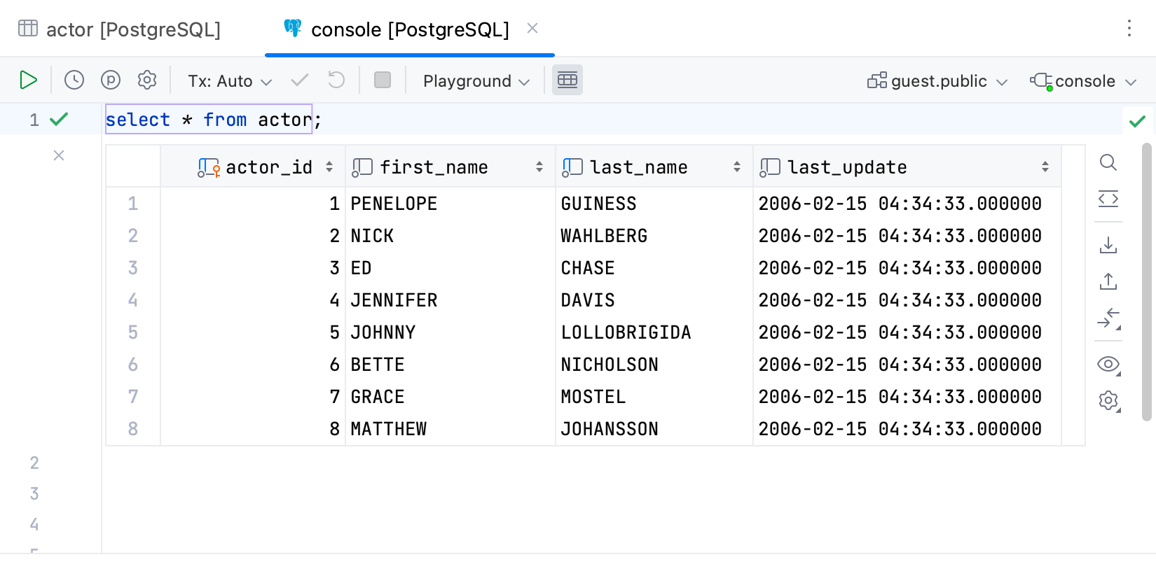 Data editor in the in-editor results