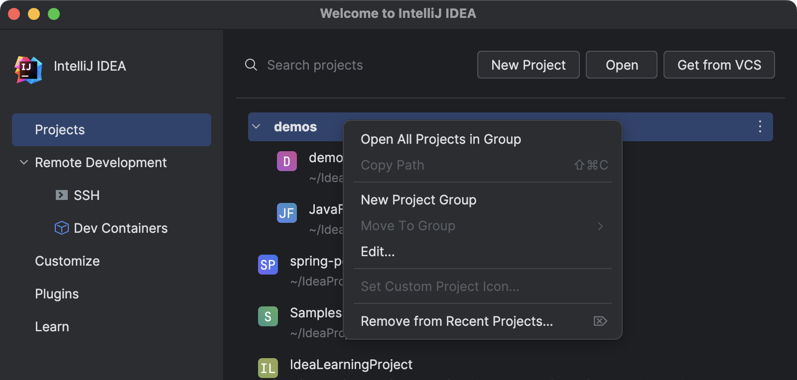 Open, move, and close projects IntelliJ IDEA Documentation