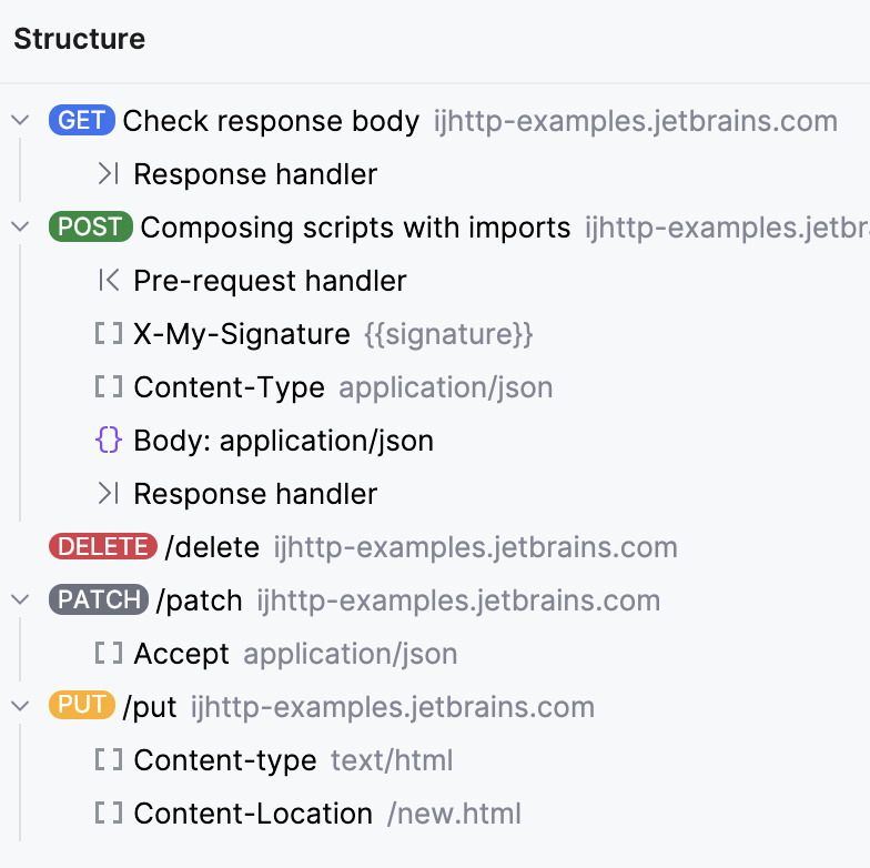 HTTP Client Structure tool window