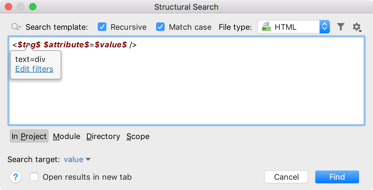 the Edit filters popup the Edit filters popup