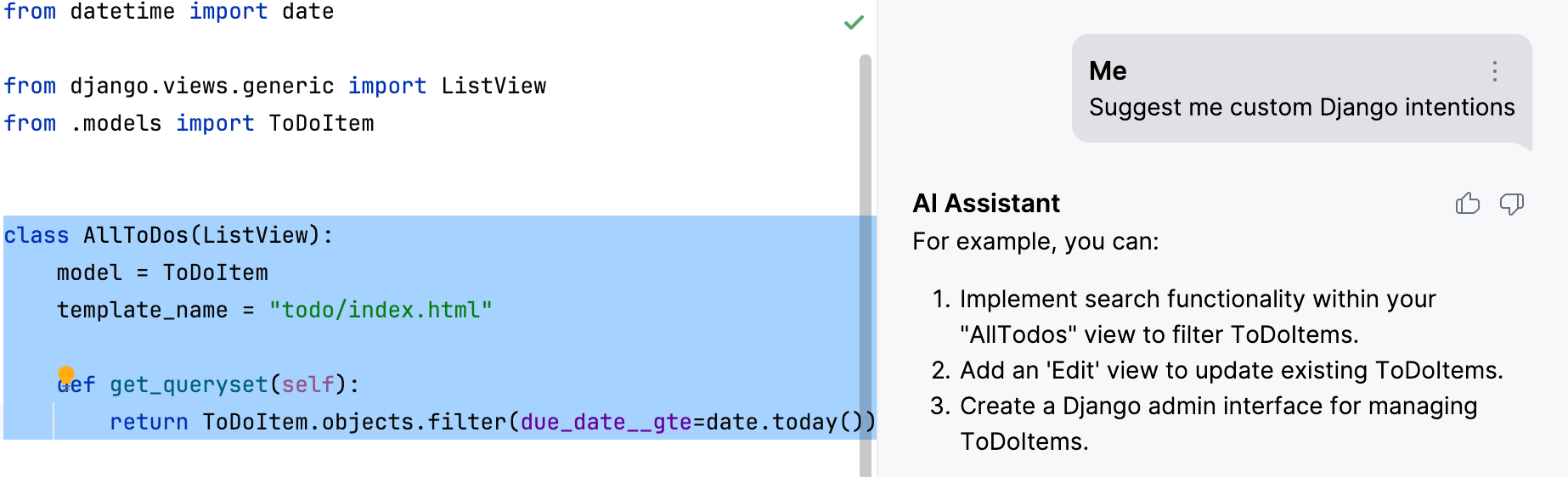AI Assistant suggests Django intentions AI Assistant suggests Django intentions