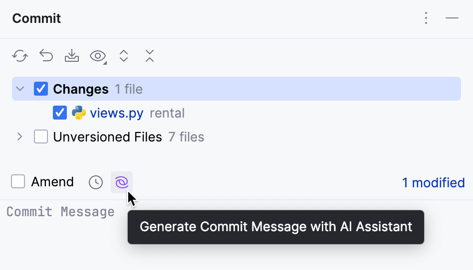 PyCharm: AI Assistant generates commit messages PyCharm: AI Assistant generates commit messages