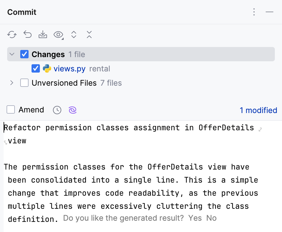 PyCharm: AI-generated commit message PyCharm: AI-generated commit message