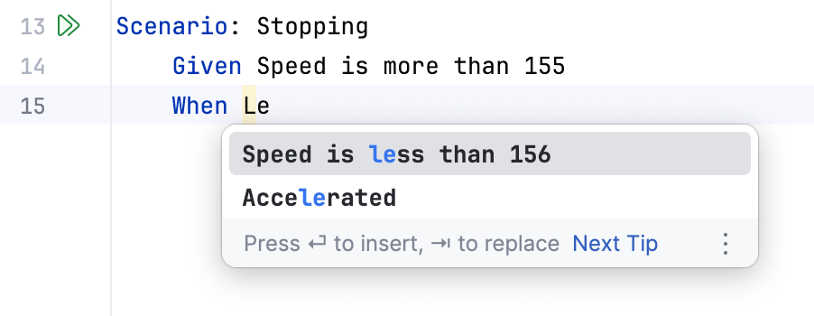Code completion for step in .feature files Code completion for step in .feature files
