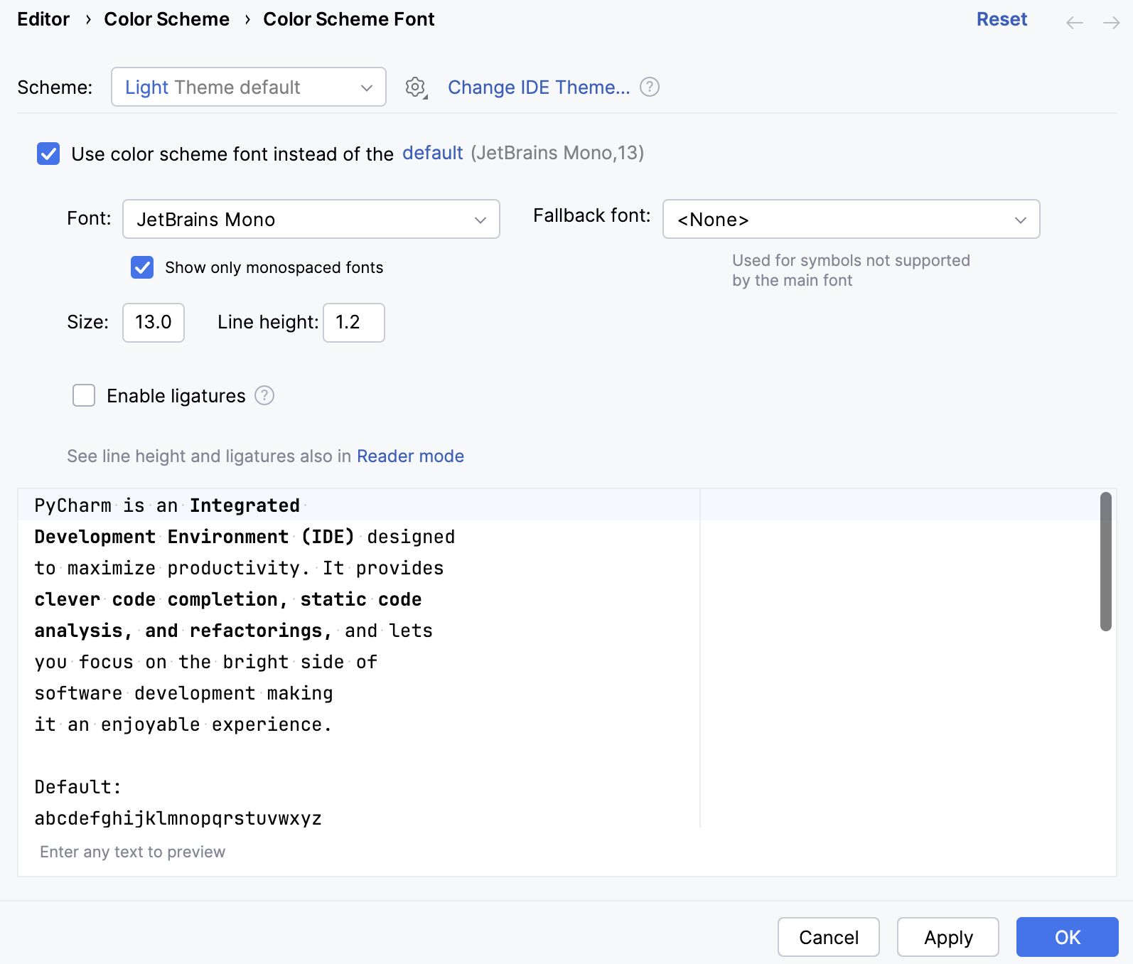 The Color Scheme Font settings page The Color Scheme Font settings page