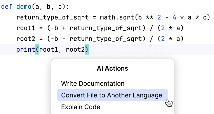 Convert File to Another Language action in context menu Convert File to Another Language action in context menu