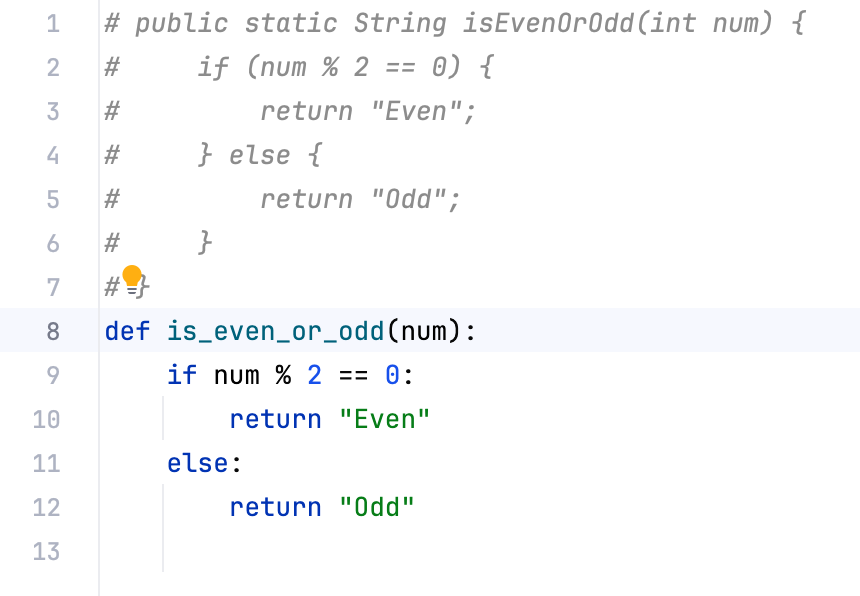 Commented-out code in original language above the converted code Commented-out code in original language above the converted code