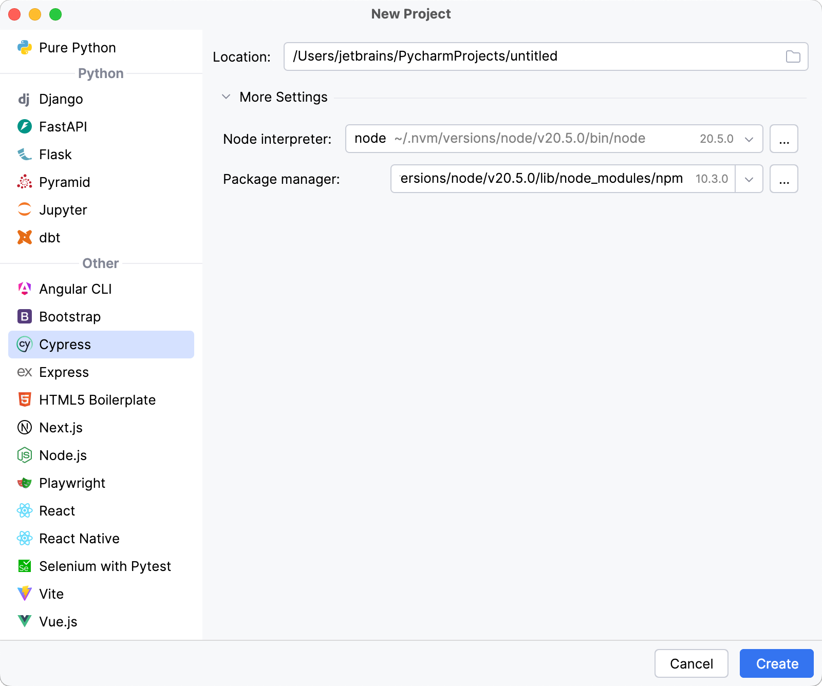 Creating a new Cypress project